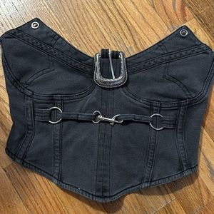 Finesse, size medium, zip-up, black denim corset top. Great quality.